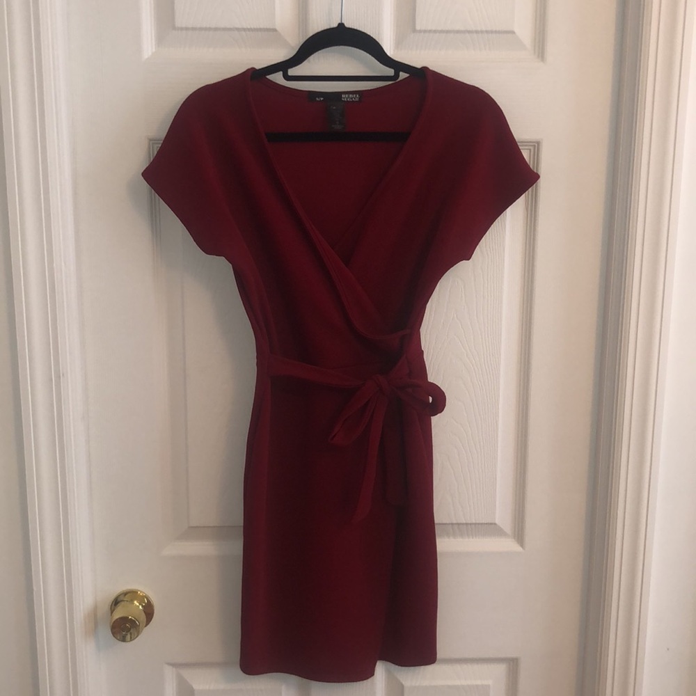Red Faux Wrap Dress - Picture 2 of 5